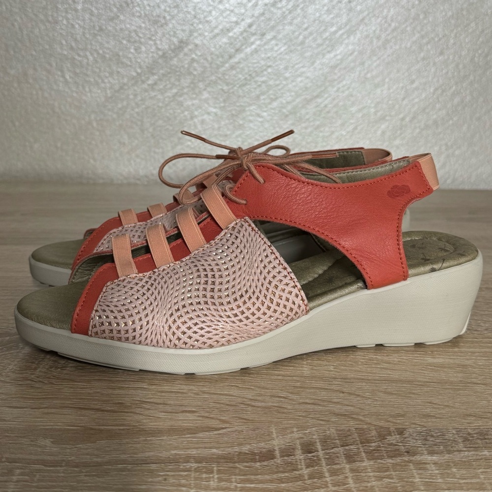 Open Toe Cloud Coral Slingback Heeled Comfort Wedge Sandals Size 38 US 8